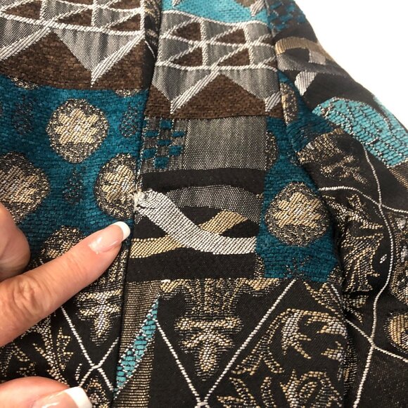 Dressbarn Jacket Womens Medium Brown Teal Patchwork Tapestry Design Blazer READ - Picture 8 of 9